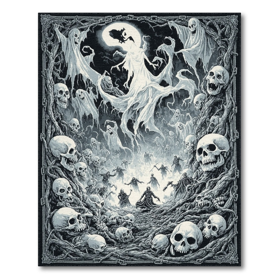 Moonlit Phantoms Skulls and Ghosts Area Rug