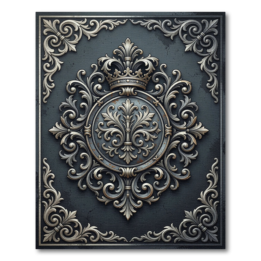 Ornate Silver Crown Fleur-de-lis Rug