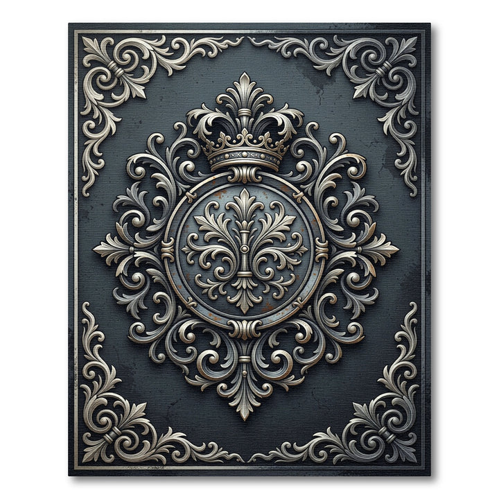 Ornate Silver Crown Fleur-de-lis Rug