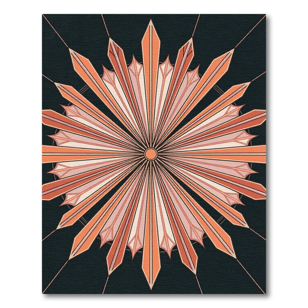 Coral Sunburst Geometric Rays Rug