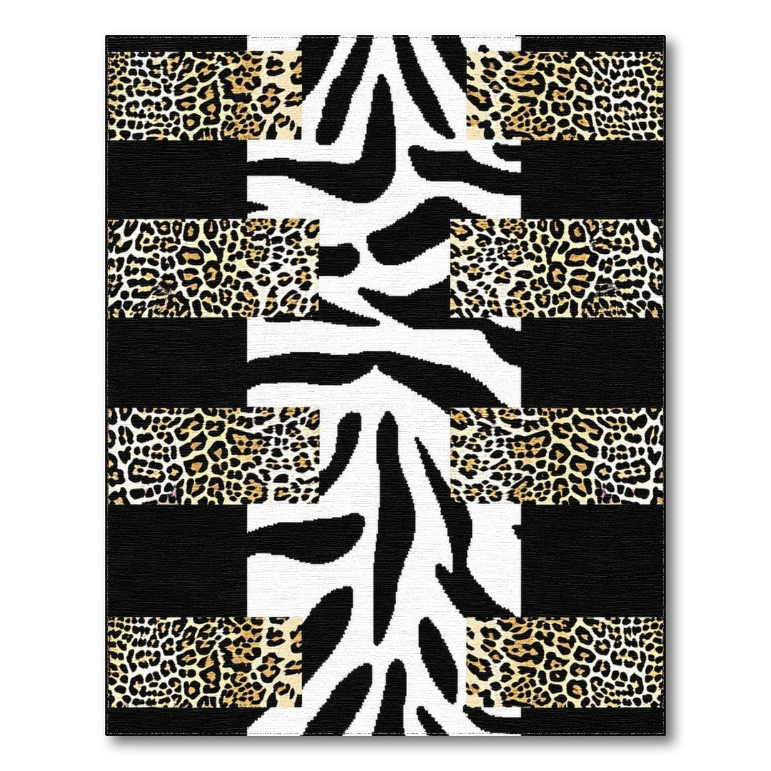 Black White Abstract Leopard Zebra Area Rug