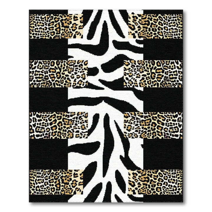 Black White Abstract Leopard Zebra Area Rug