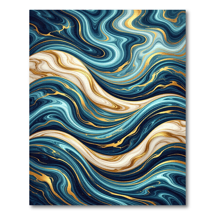 Deep Navy Blue And Gold Waves Rug