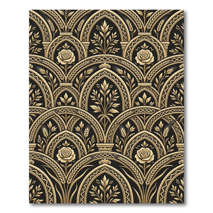 Ornate Gold Art Deco Rose Arabesque Rug