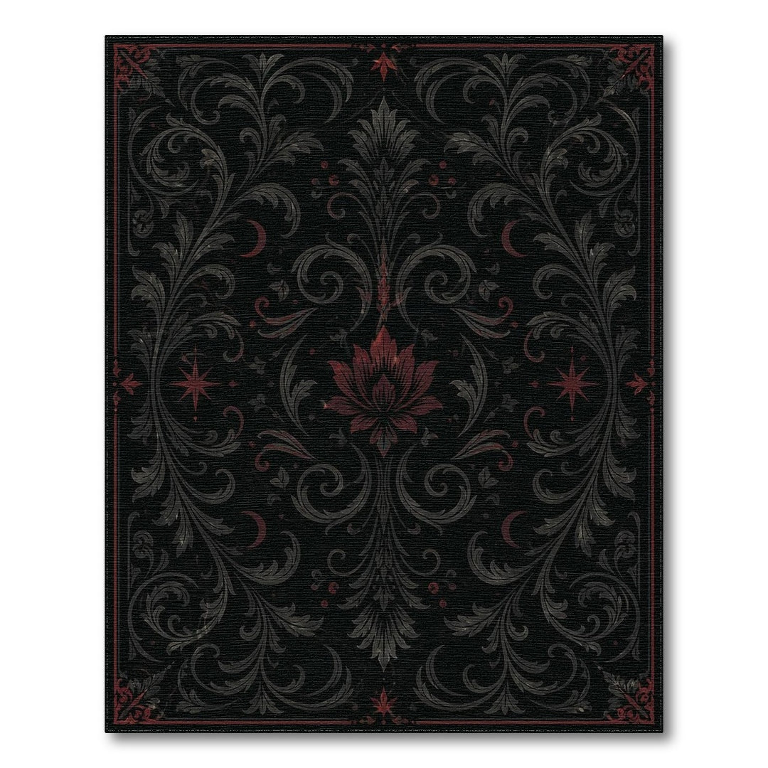 Black Floral Scroll Area Rug