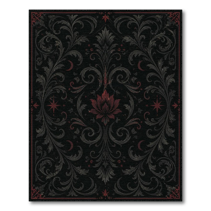 Black Floral Scroll Area Rug
