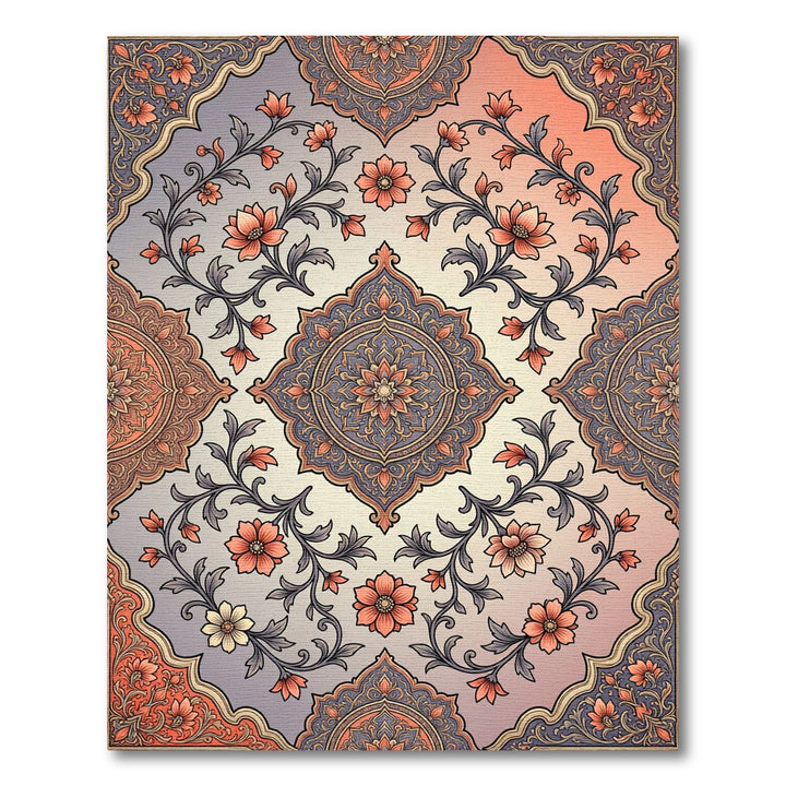 Coral Floral Medallion Gradient Rug