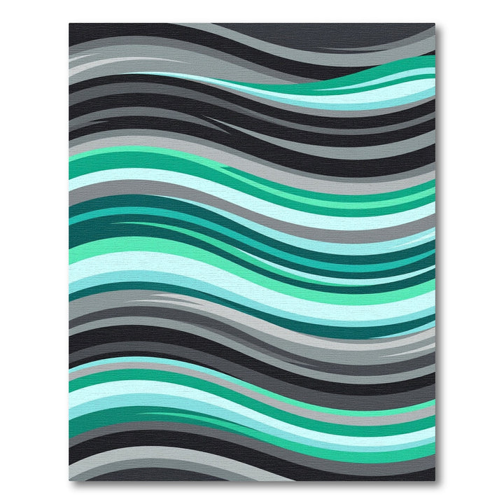 Modern Teal Gray Abstract Wavy Rug
