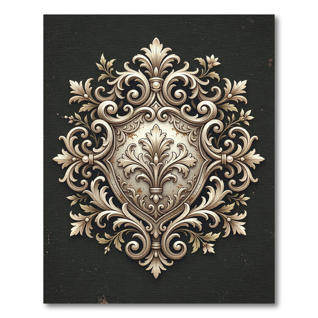 Ornate Gold Fleur-de-lis Relief Rug
