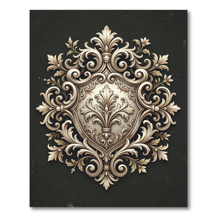 Ornate Gold Fleur-de-lis Relief Rug