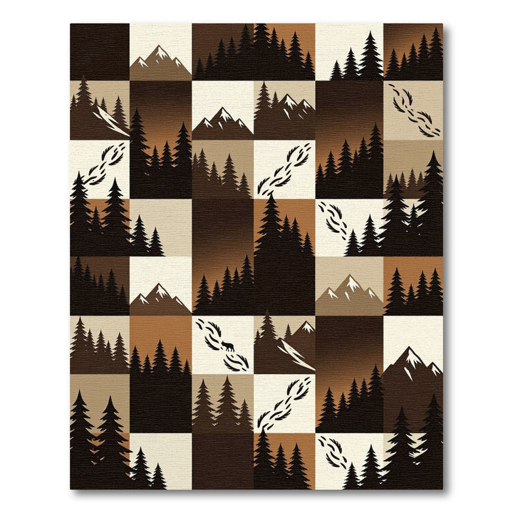 Woodland Mountain Forest Squares Rug