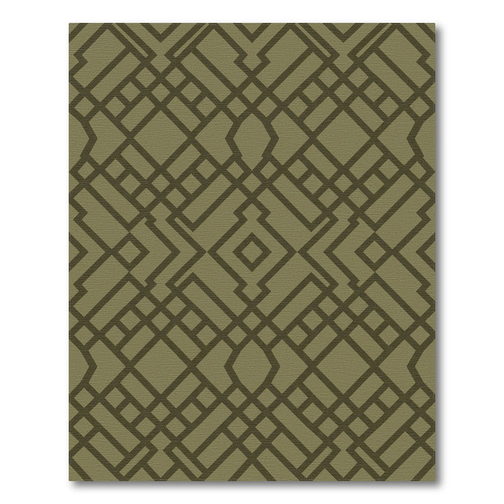 Olive Green Interlocking Geometric Lattice Rug