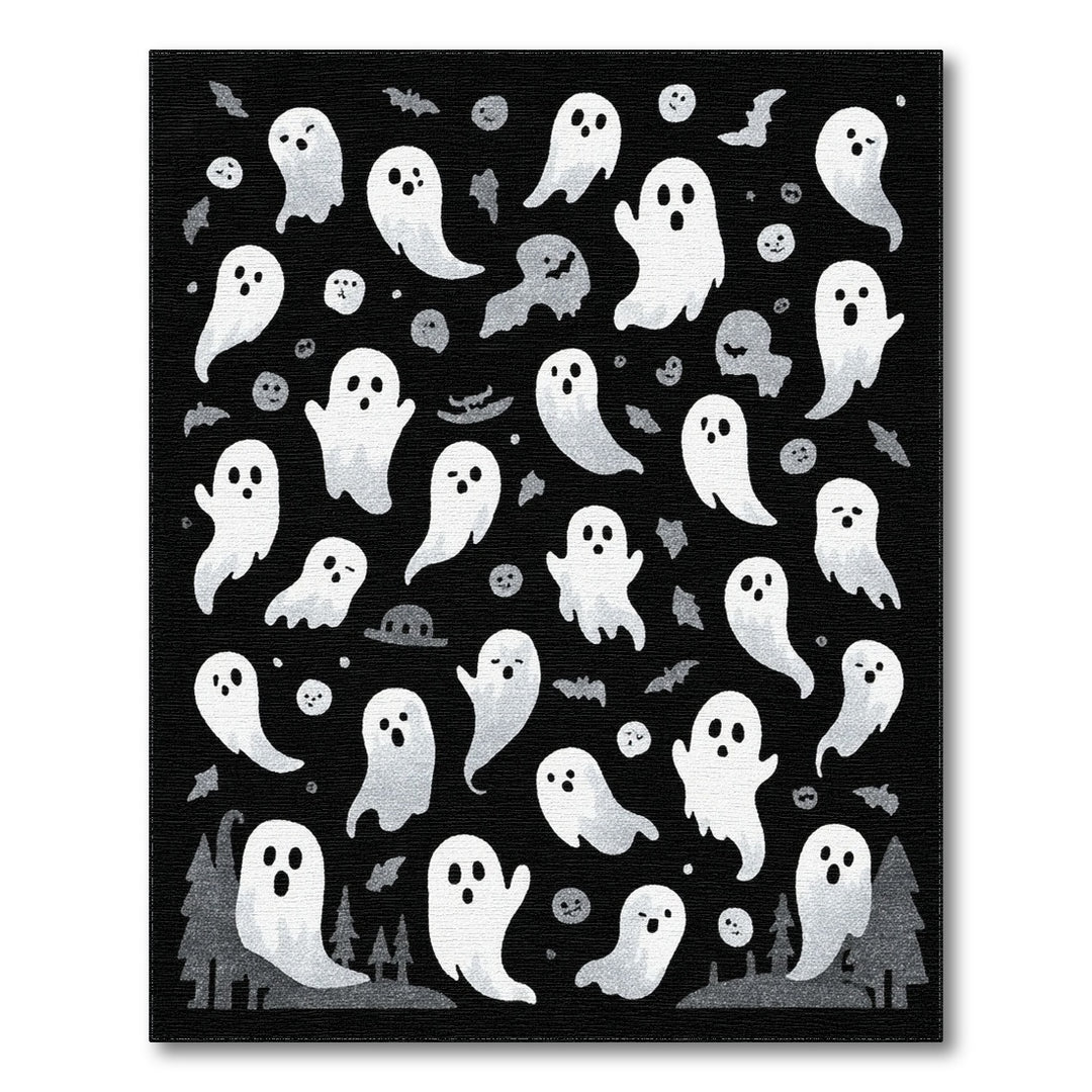 Ghostly Kids Cartoon Black White Area Rug