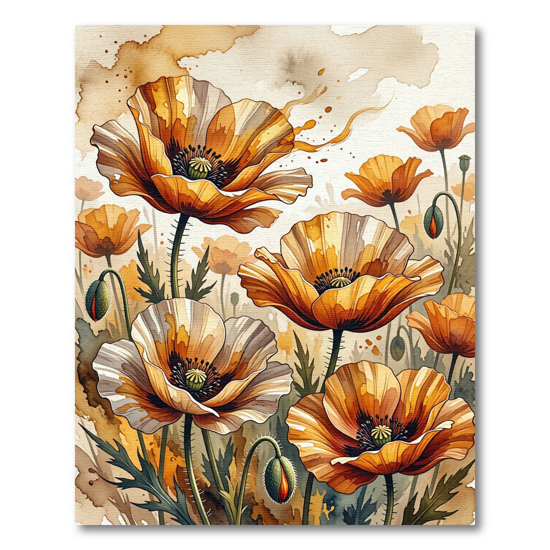 Golden Orange Poppy Watercolor Rug