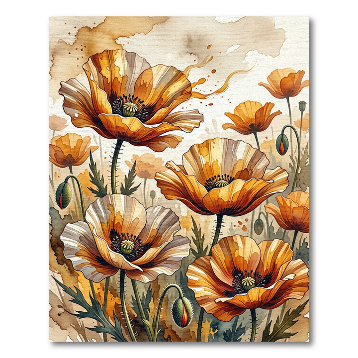 Golden Orange Poppy Watercolor Rug