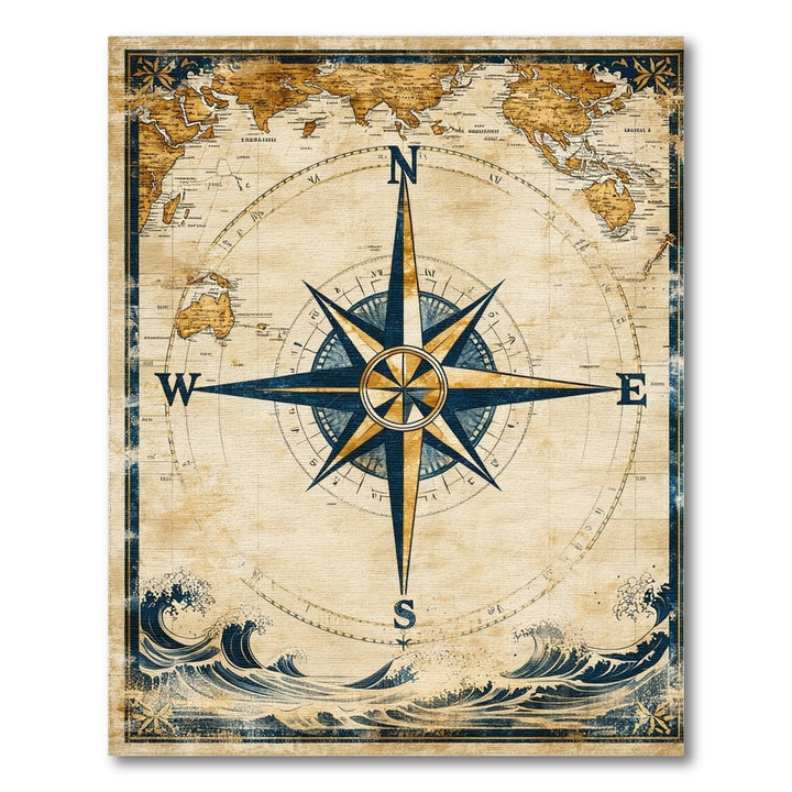 Vintage Compass World Map Area Rug