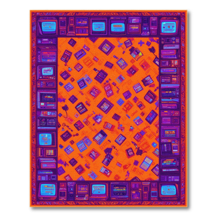 Orange Retro Tech Washable Area Rug