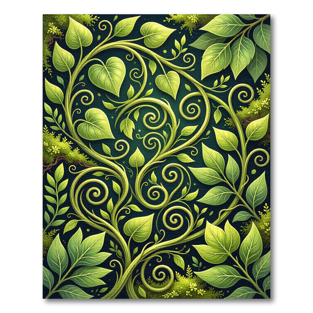 Emerald Leafy Swirls Vine Rug
