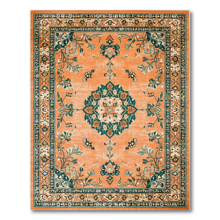 Orange Floral Vintage Medallion Area Rug