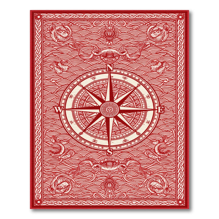 Red Nautical Compass Area Rug