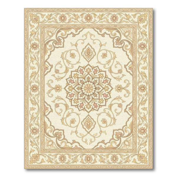 Cream Beige Floral Medallion Border Rug