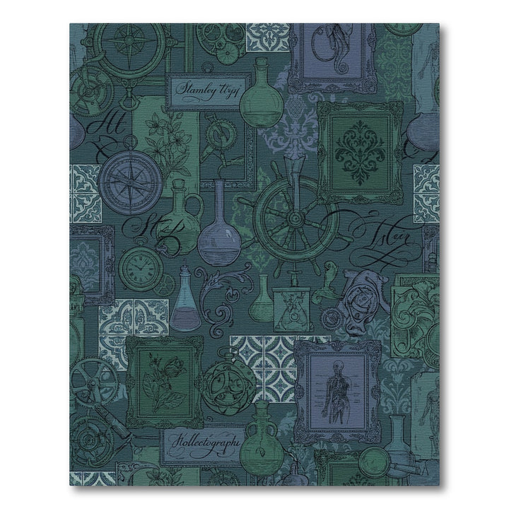 Steampunk Scientific Collage Teal Rug