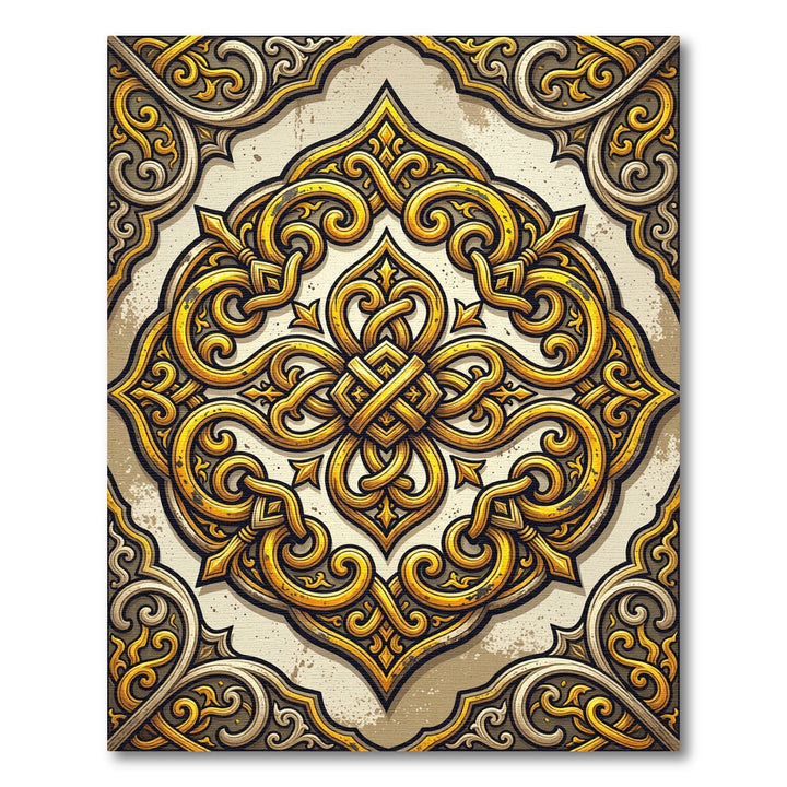 Ornate Gold Interlocking Scrollwork Rug
