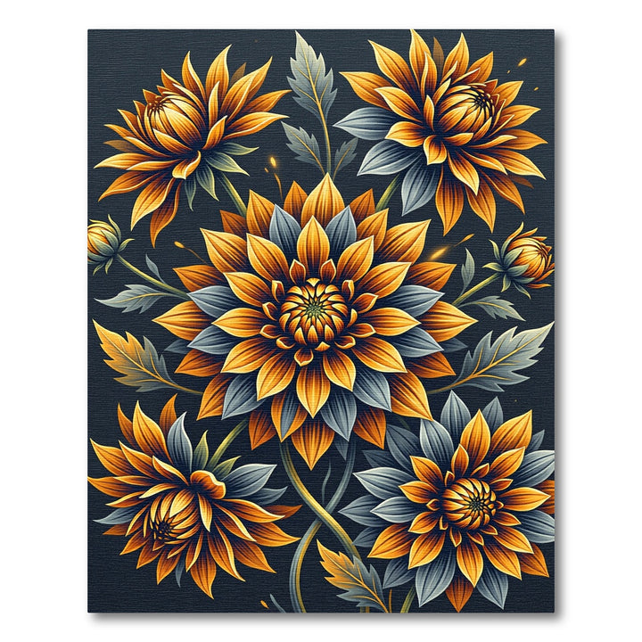 Golden Orange Chrysanthemum Bloom Rug