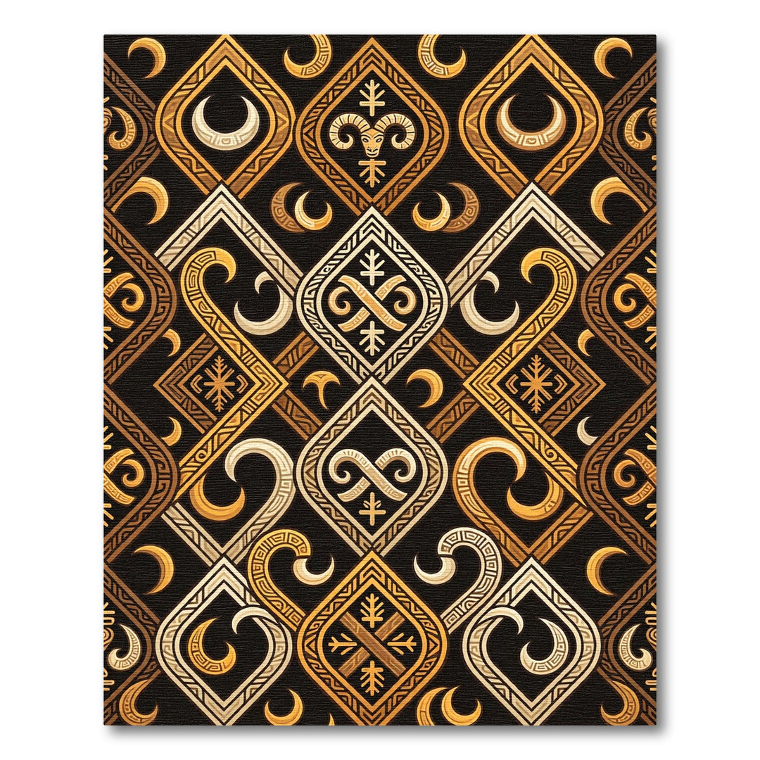 Tribal Black Gold Ram Crescent Rug