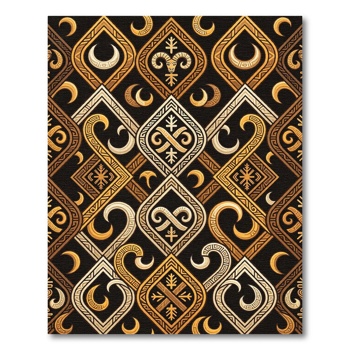 Tribal Black Gold Ram Crescent Rug