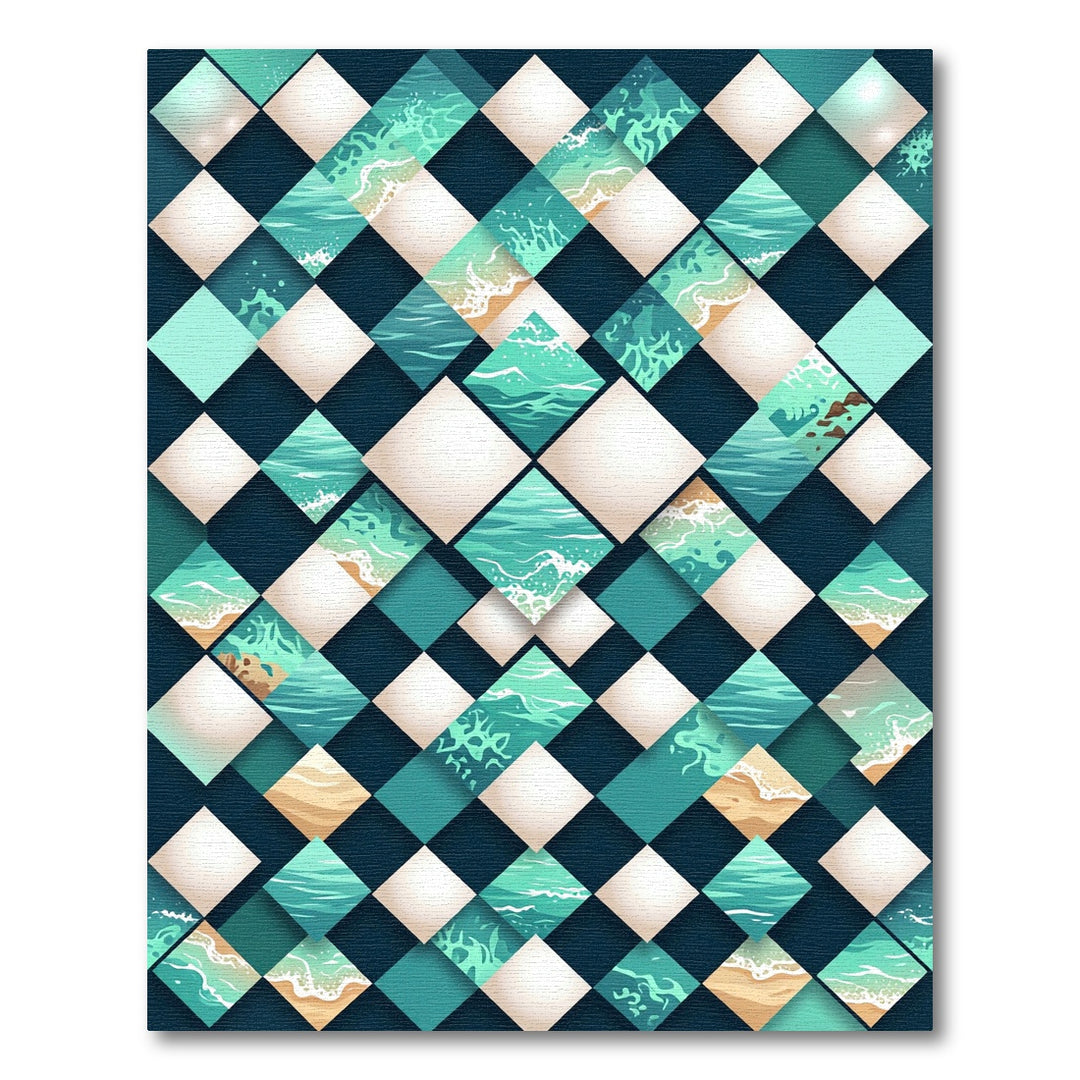 Ocean Waves Geometric Diamond Composition Rug