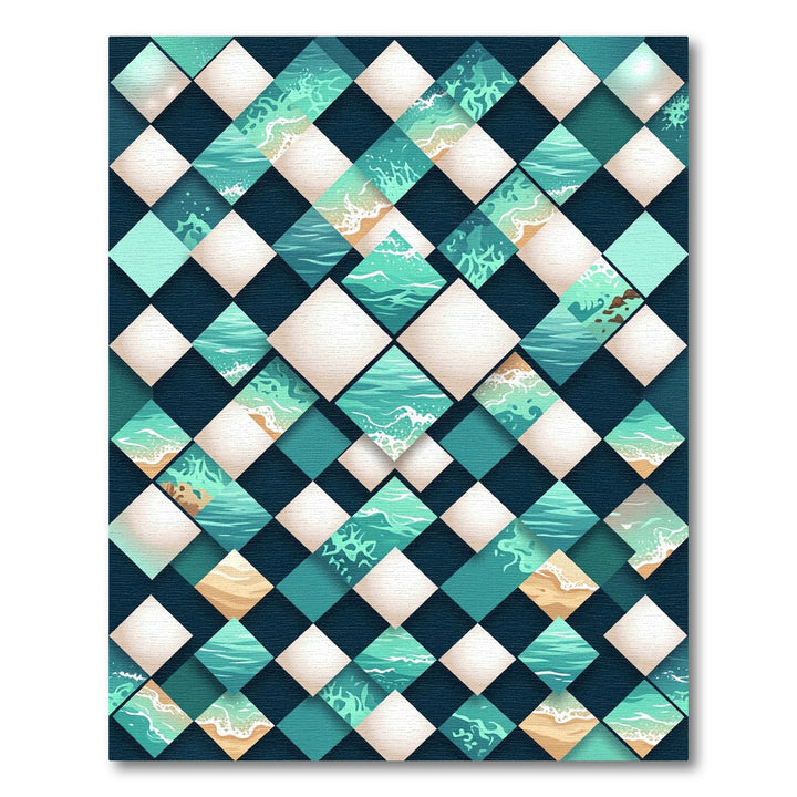 Ocean Waves Geometric Diamond Composition Rug