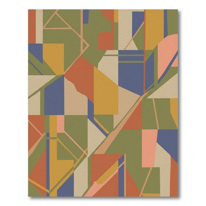 Abstract Geometric Terracotta Blue Olive Rug