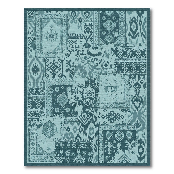 Teal Patchwork Geometric Medallion Rug