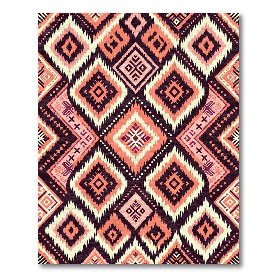 Coral Diamond Tribal Geometric Loom Rug