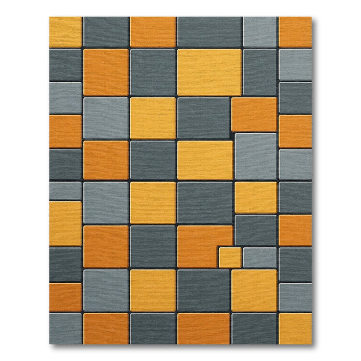 Orange Gray Geometric Block Rug