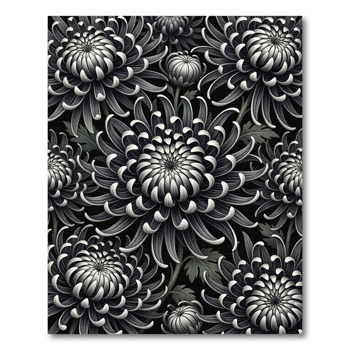 Monochromatic Black Chrysanthemum Bloom Textile Rug