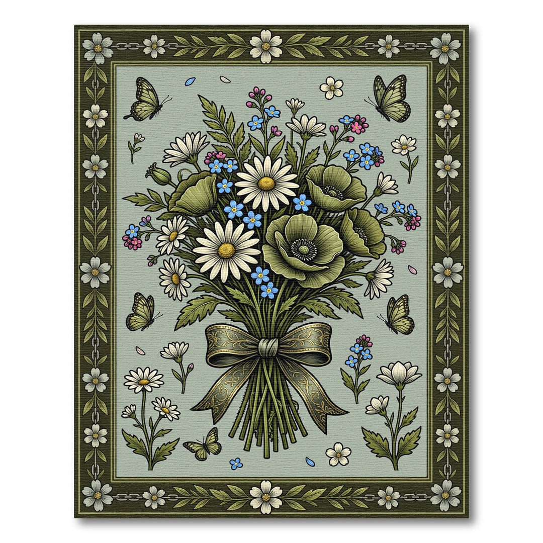 Green Meadow Bouquet Butterflies Rug