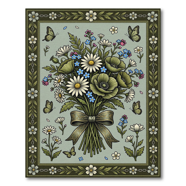 Green Meadow Bouquet Butterflies Rug