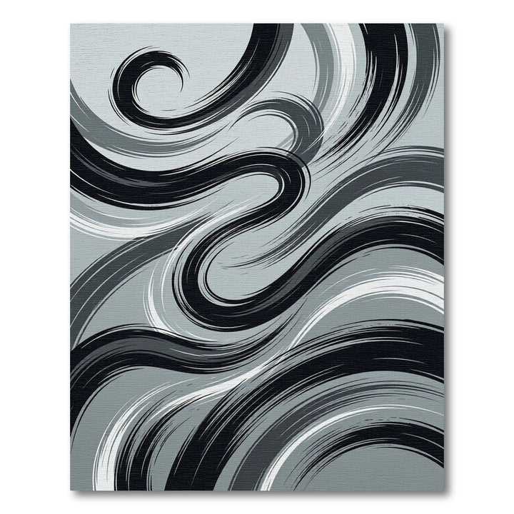 Abstract Black White Gray Swoosh Rug
