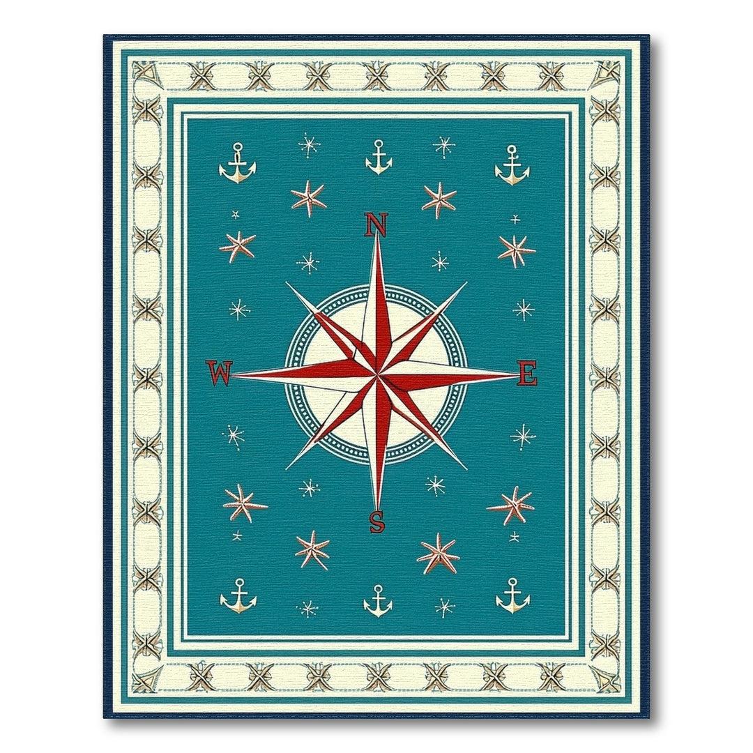 Teal Nautical Compass Area Rug