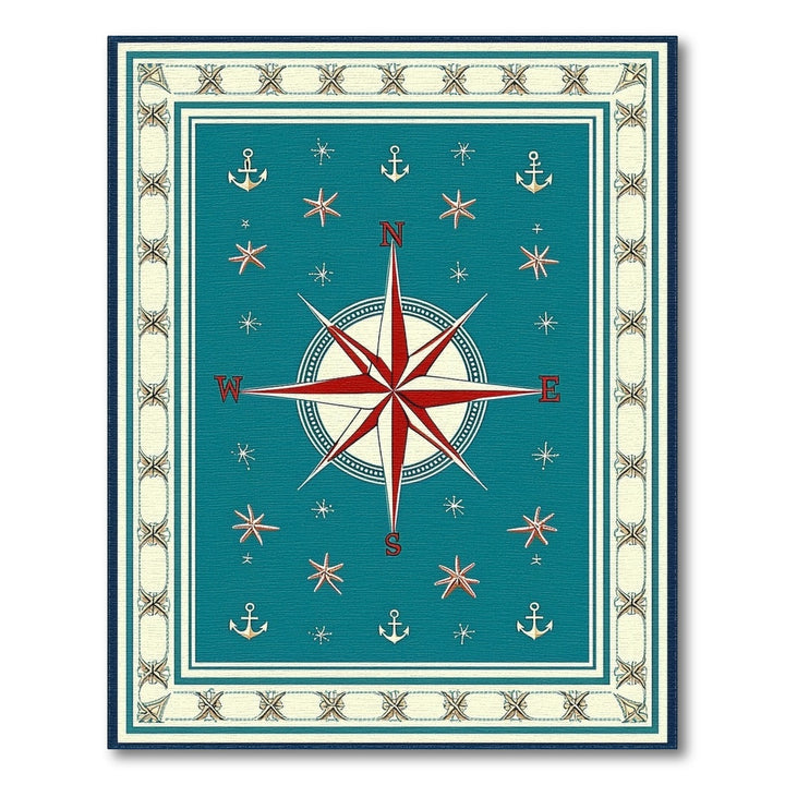 Teal Nautical Compass Area Rug