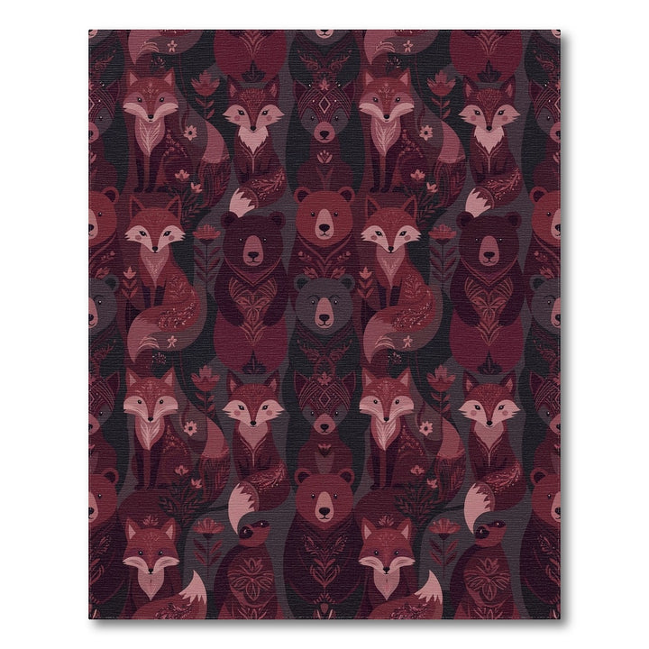 Woodland Forest Foxes Bears Floral Com Rug