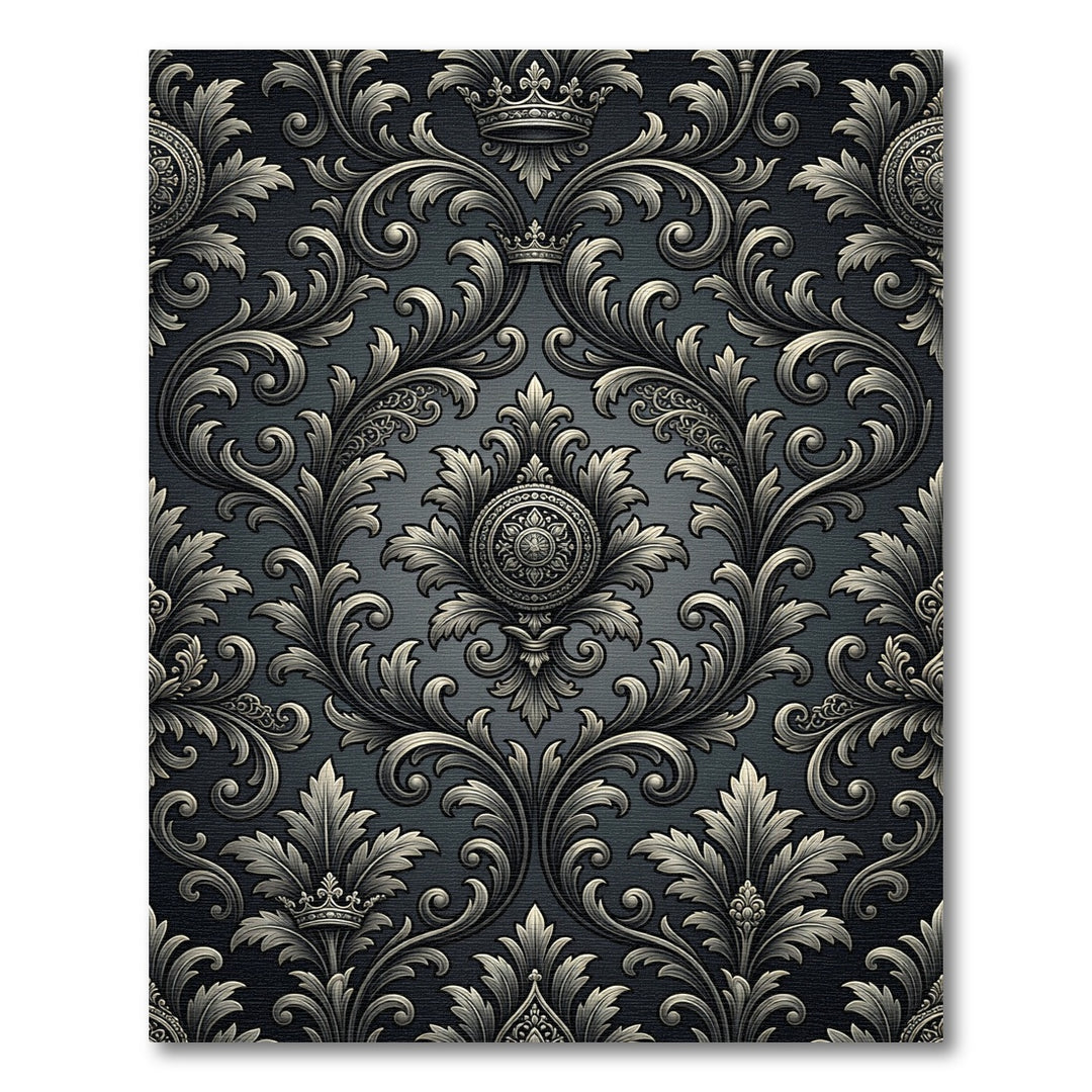 Dark Gray Royal Scrollwork Crown Rug