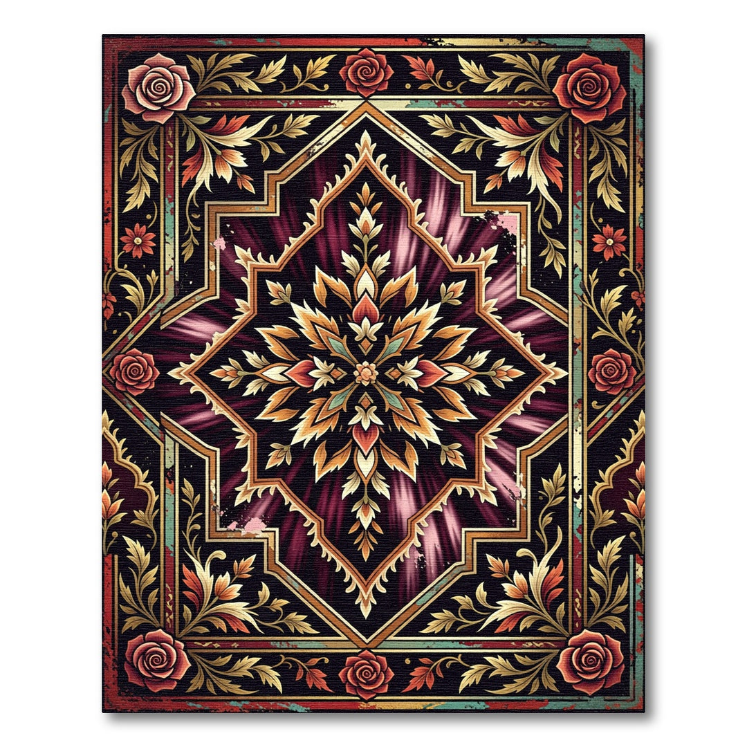 Crimson Golden Floral Medallion Rug