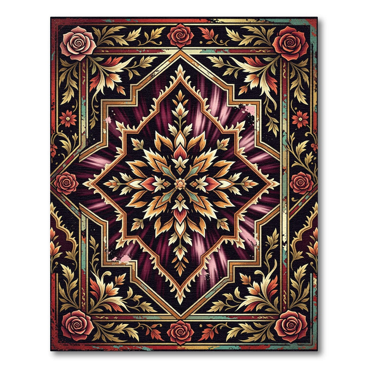 Crimson Golden Floral Medallion Rug