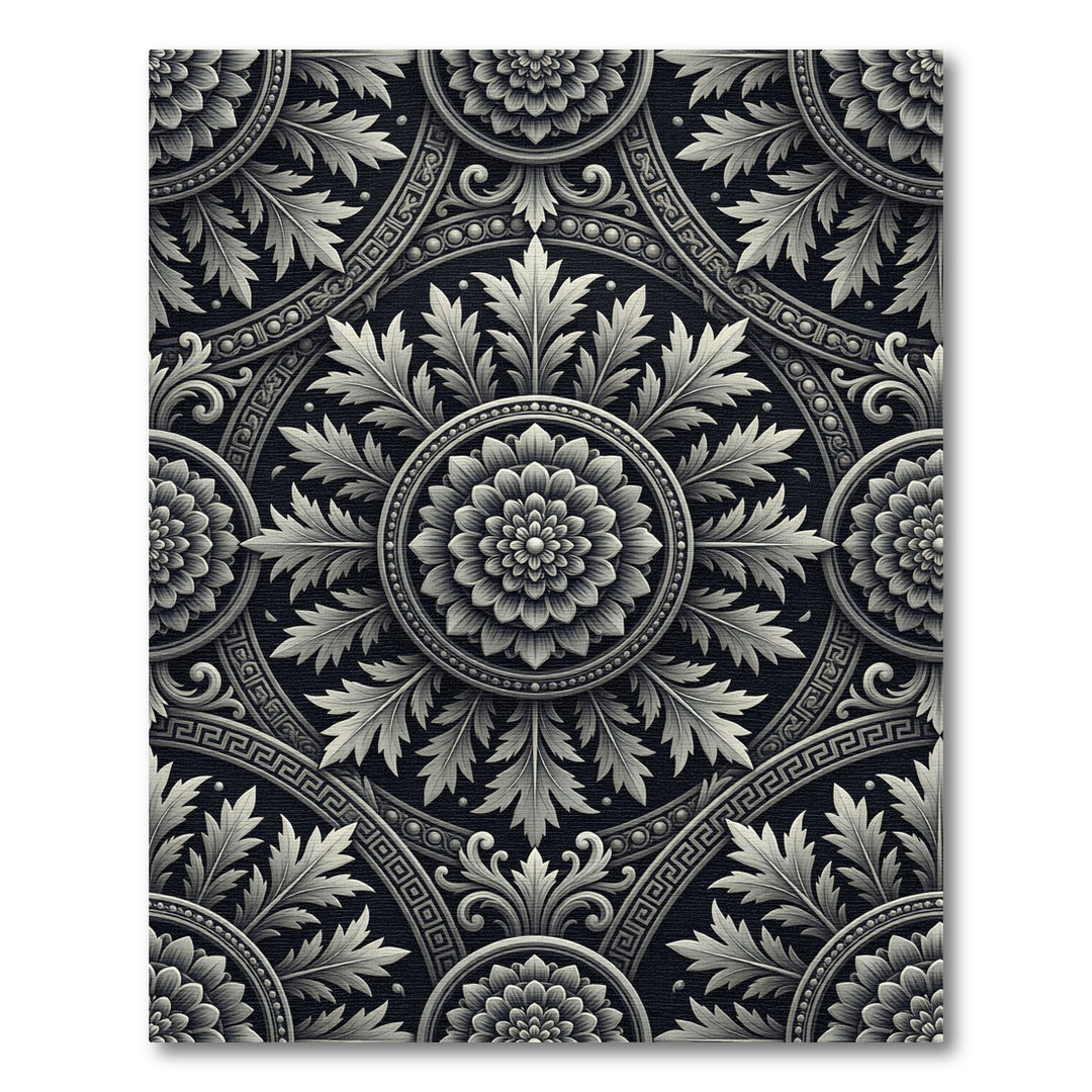 Grayscale Ornate Floral Medallion Rug