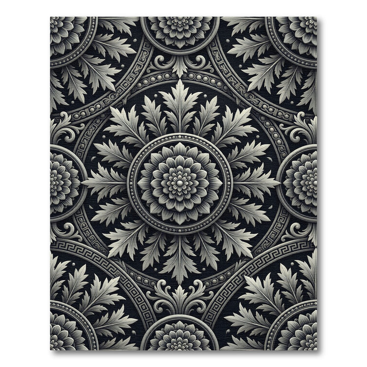 Grayscale Ornate Floral Medallion Rug