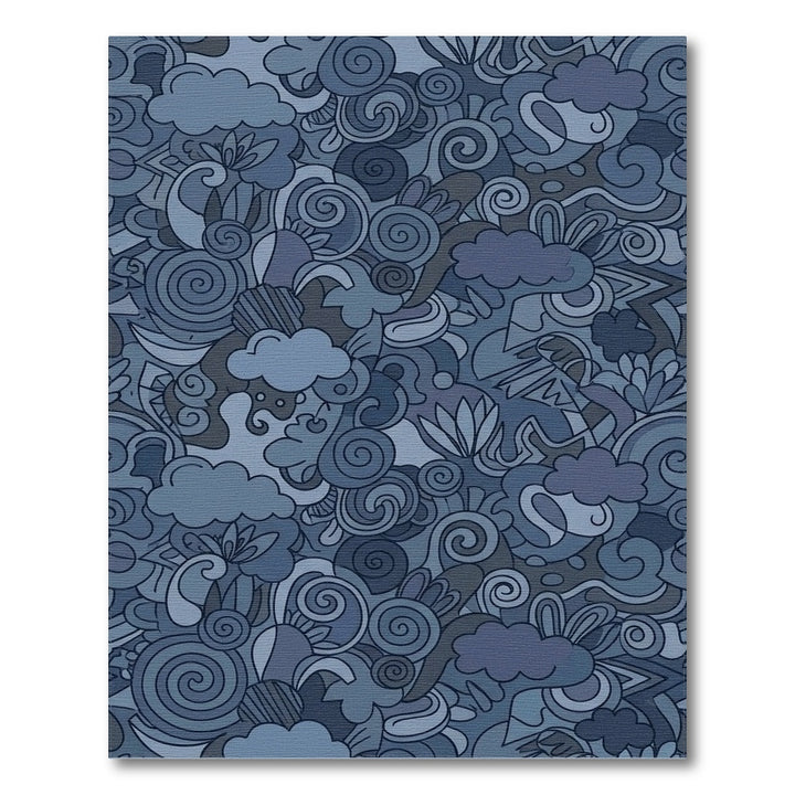 Moody Blue Abstract Swirl Clouds Rug