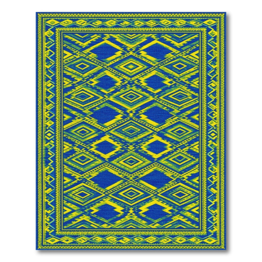 Bold Blue Yellow Geometric Modern Area Rug